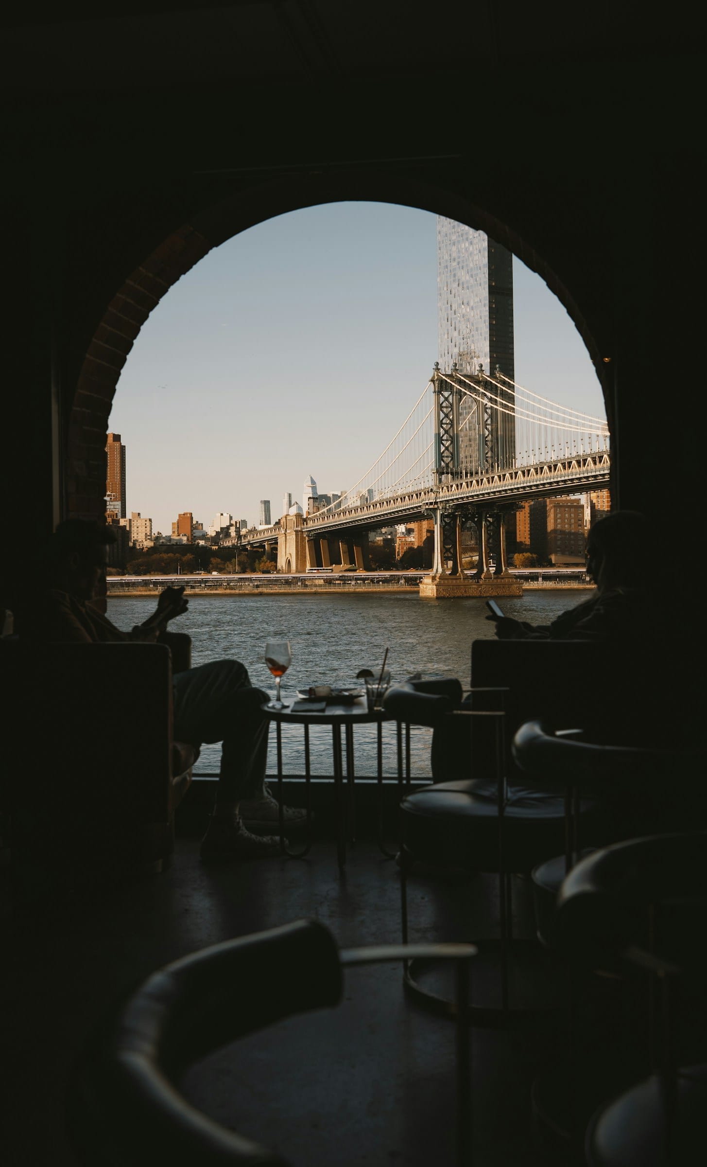 The terrace at golden hour with guests